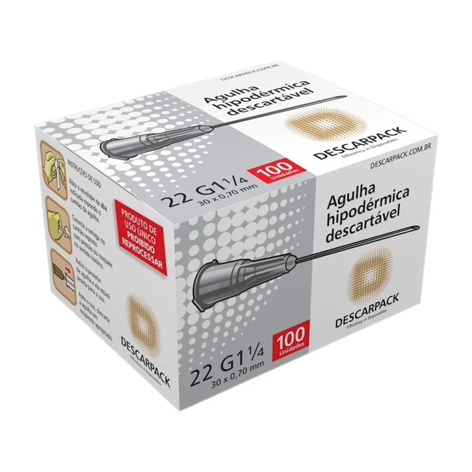 AGULHA HIPODÉRMICA DESCARTÁVEL 30X7 CINZA DESCARPACK