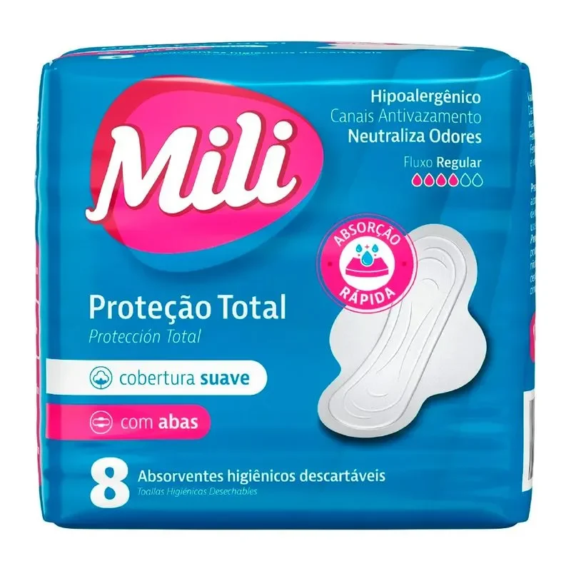 ABSORVENTE HIG. MILI PROT. TOTAL SUAVE C/ ABAS C/8