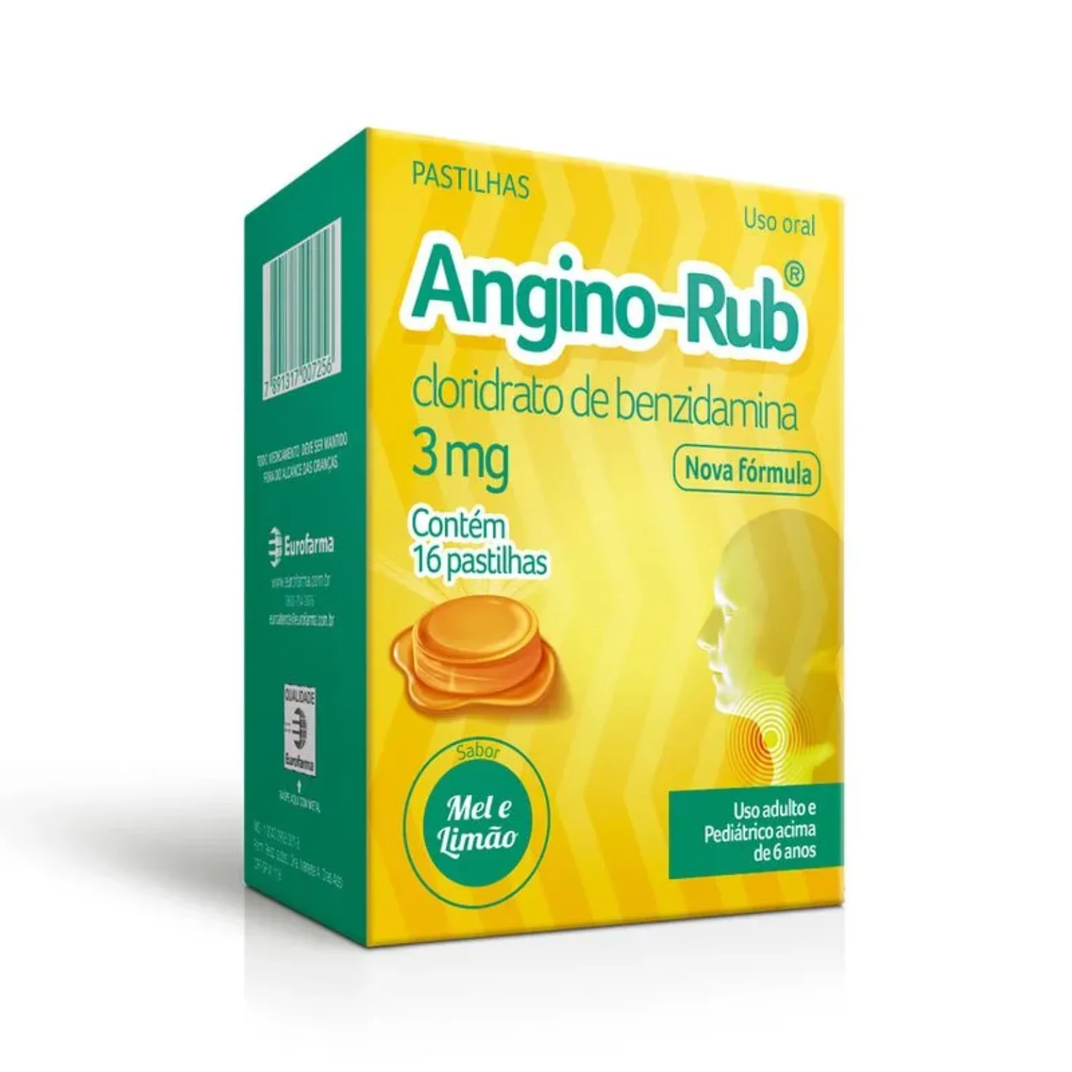 ANGINO RUB CLORIDATO DE BENZIDAMINA 3MG C/ 16 PAST. MEL E LIMÃO EUROFARMA