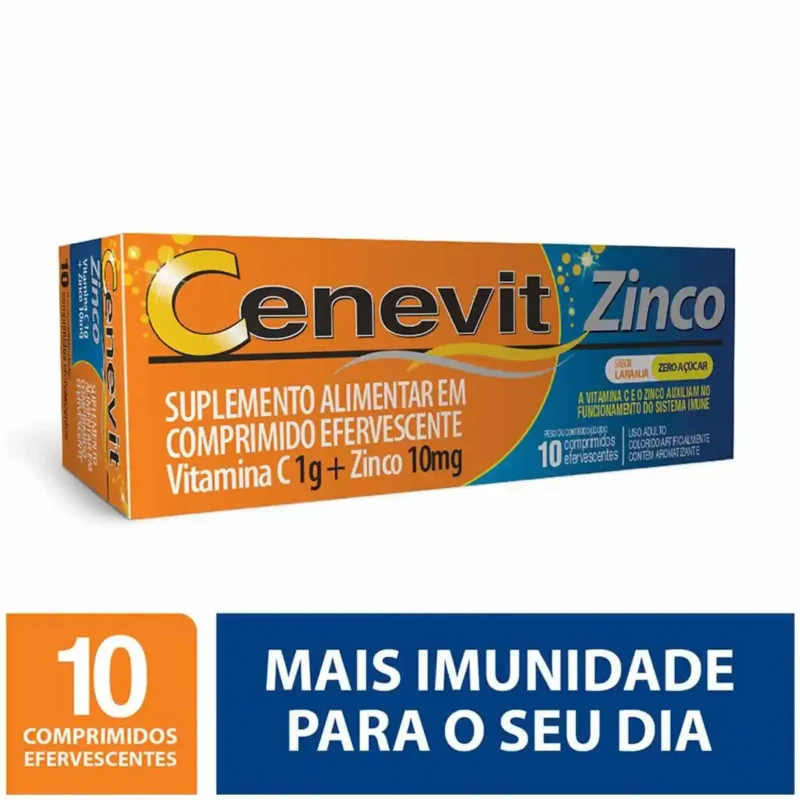 CENEVIT ZINCO VITAMINA C + ZINCO + IMUNIDADE C/ 10 COMPR. ENFERVESCENTES LARANJA