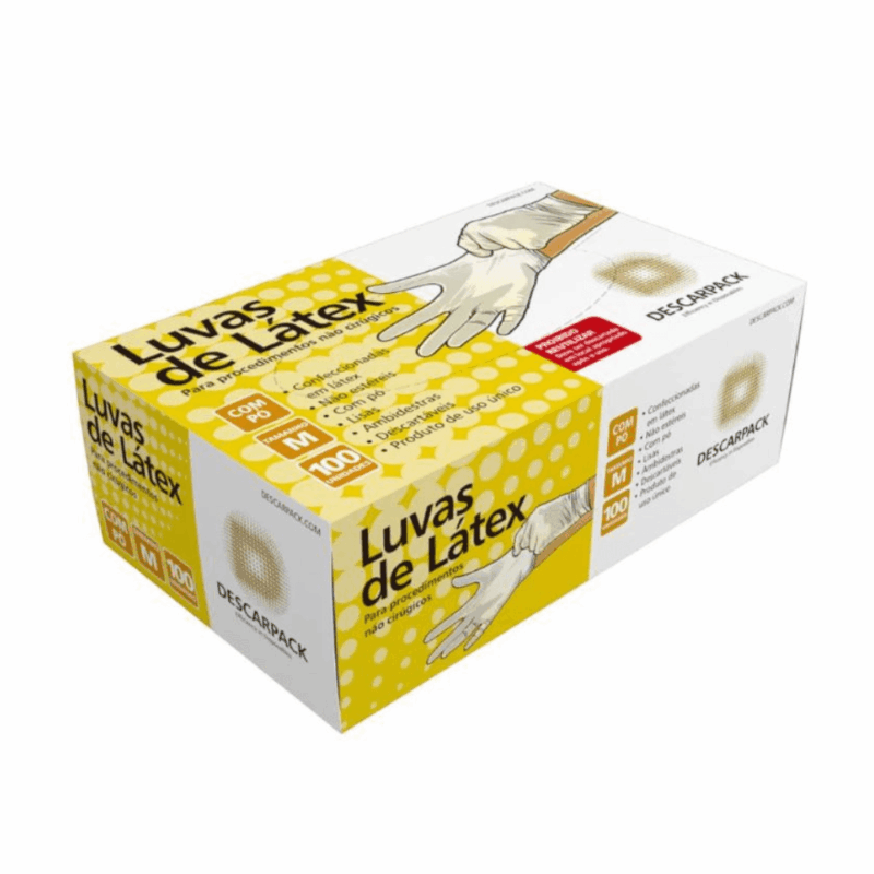 LUVAS DE LÁTEX TAM. M DESCARPACK COM 100 UNID. COM PÓ
