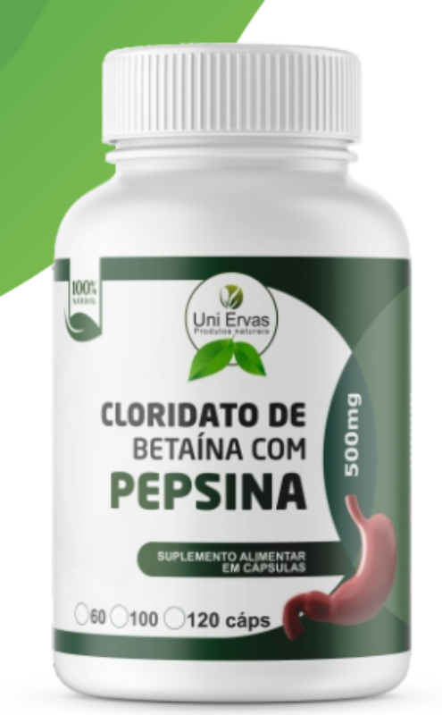 SUPL. NATURAL BETAÍNA COM PEPSINA 500MG 60 CAP. UNI ERVAS