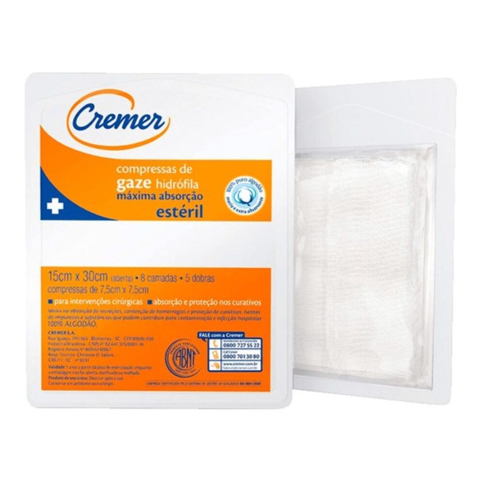 COMPRESSA GAZE CREMER 11 FIOS C/ 5 F-7,5x7,5 A-15x30