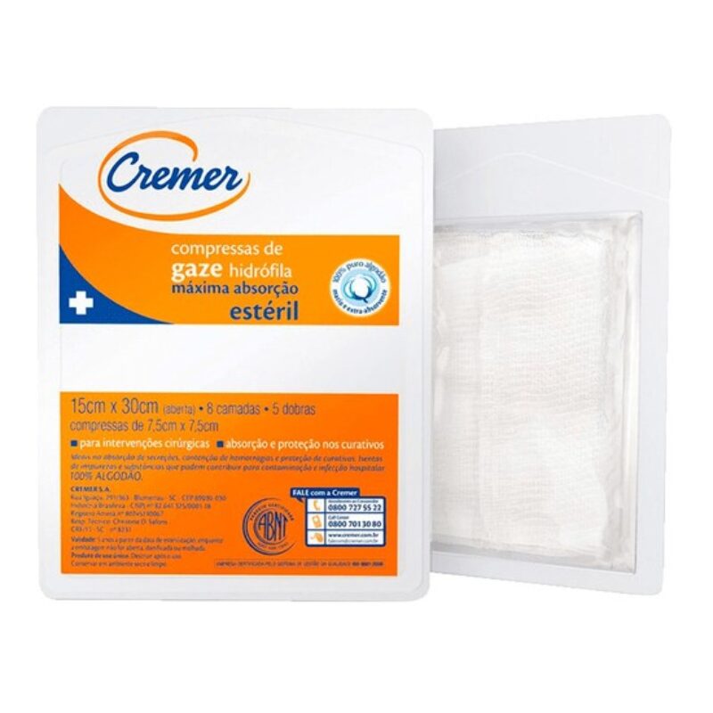 COMPRESSA GAZE CREMER 11 FIOS C/ 5 F-7,5x7,5 A-15x30