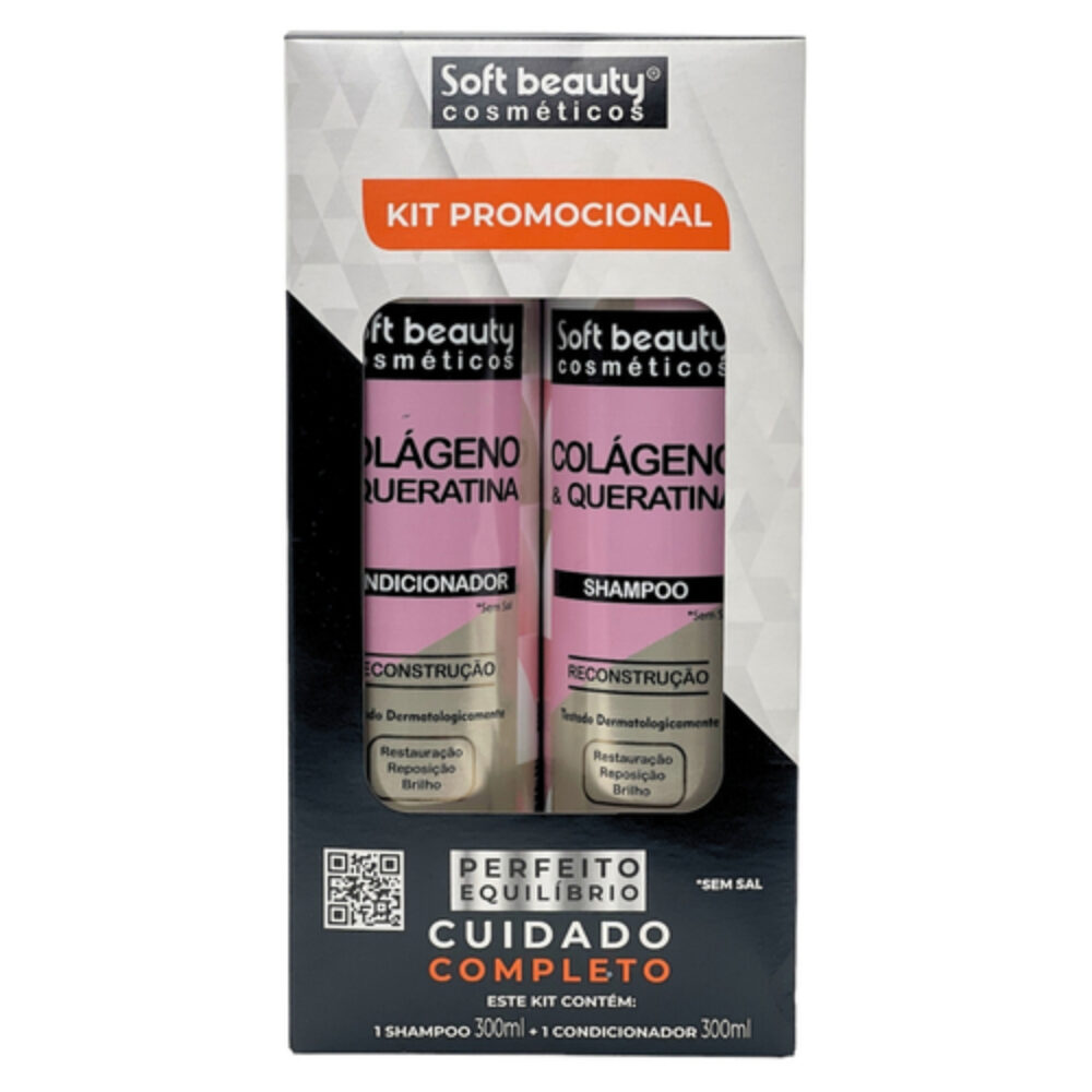KIT SHAMPOO + CONDICIONADOR COLÁGENO & QUERATINA 300ML SOFT BEAUTY
