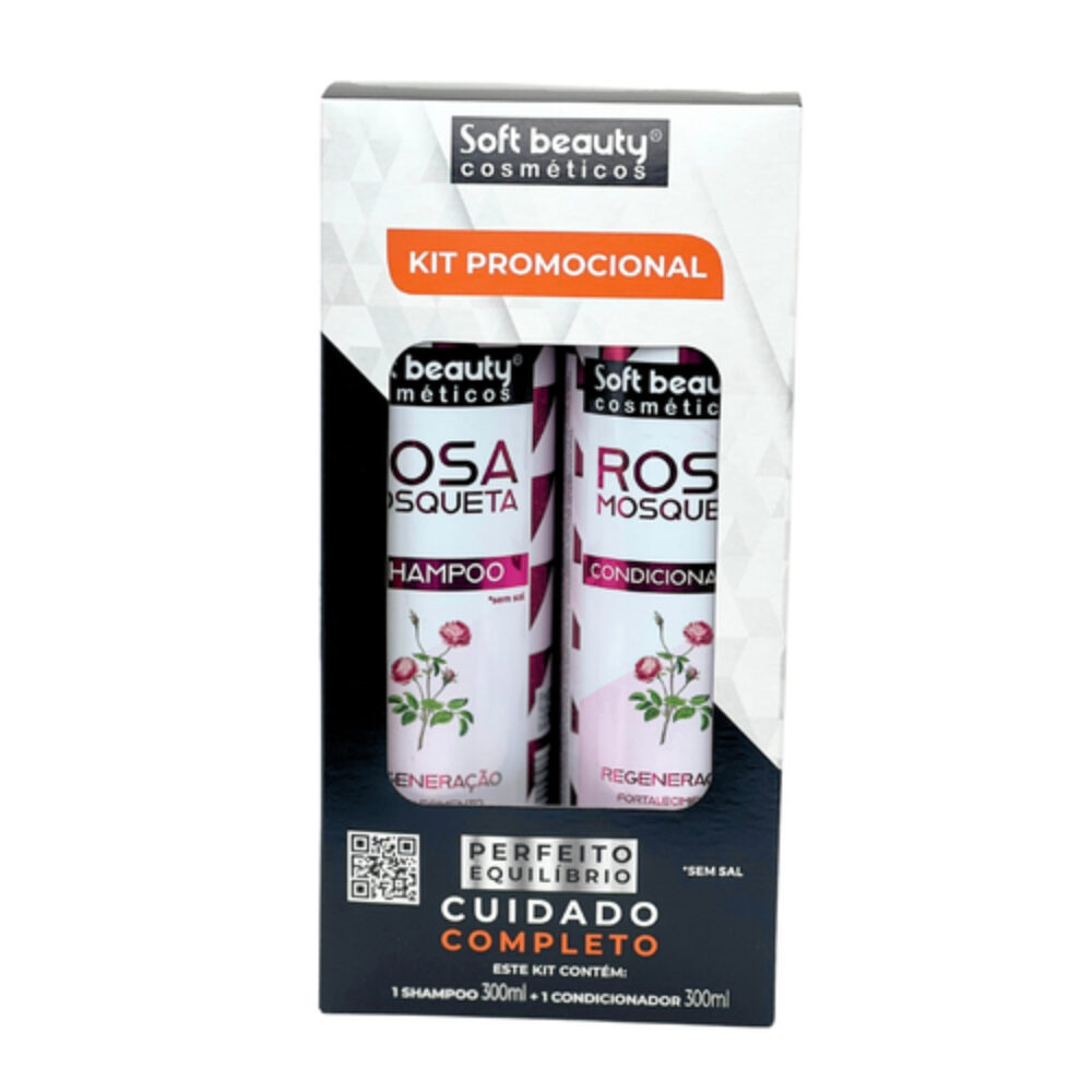 KIT SHAMPOO + CONDICIONADOR ROSA MOSQUETA 300ML SOFT BEAUTY