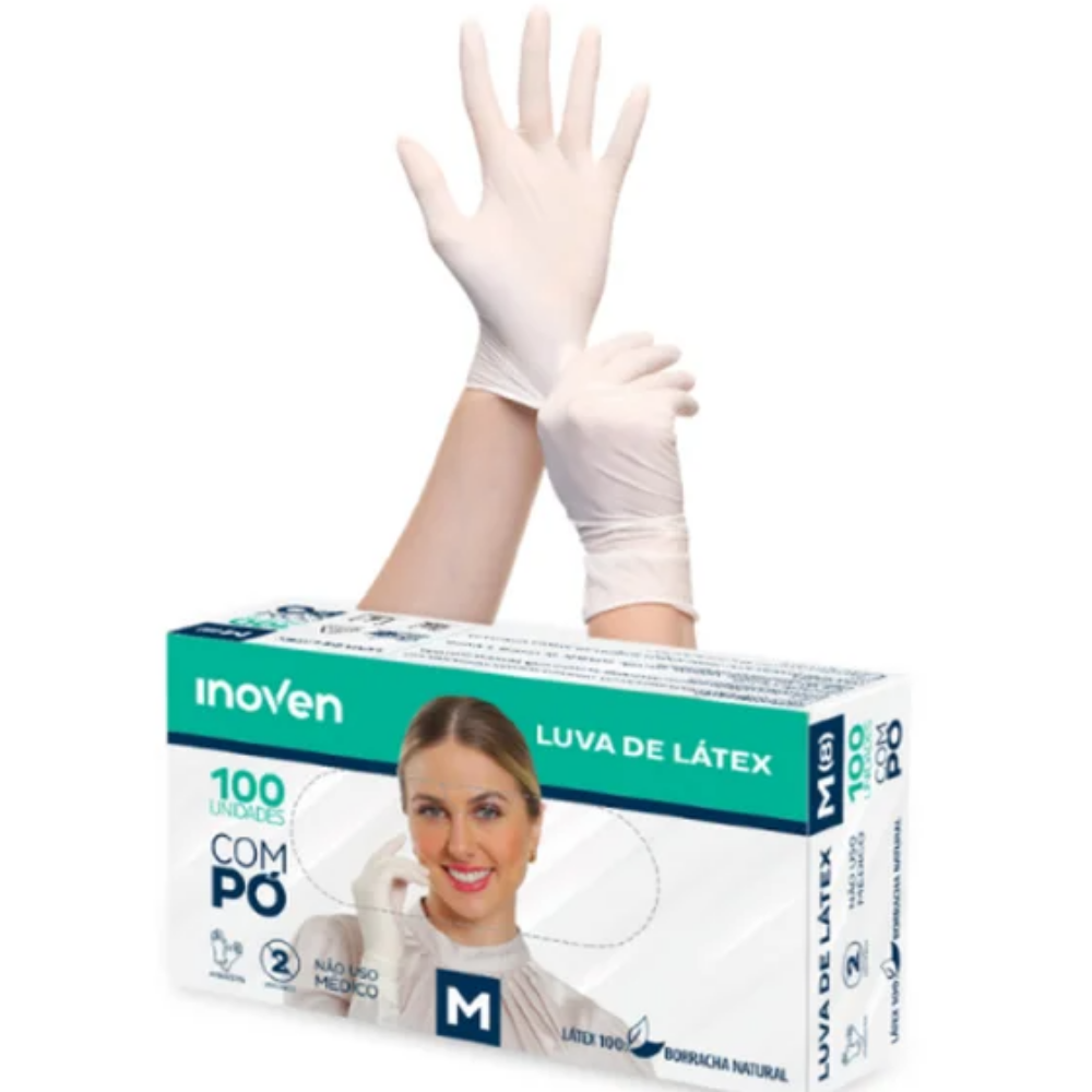 LUVA DE LÁTEX TAM. P INOVEN C/ 100 UNID. COM PÓ