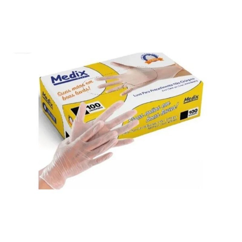 LUVAS DE VINIL M MEDIX SAÚDE COM 100 UNID. SEM PÓ