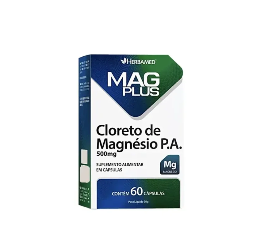 SUPL. CLORETO DE MAGNÉSIO P.A 500MG C/ 60 CAP. MAGPLUS HERBAMED